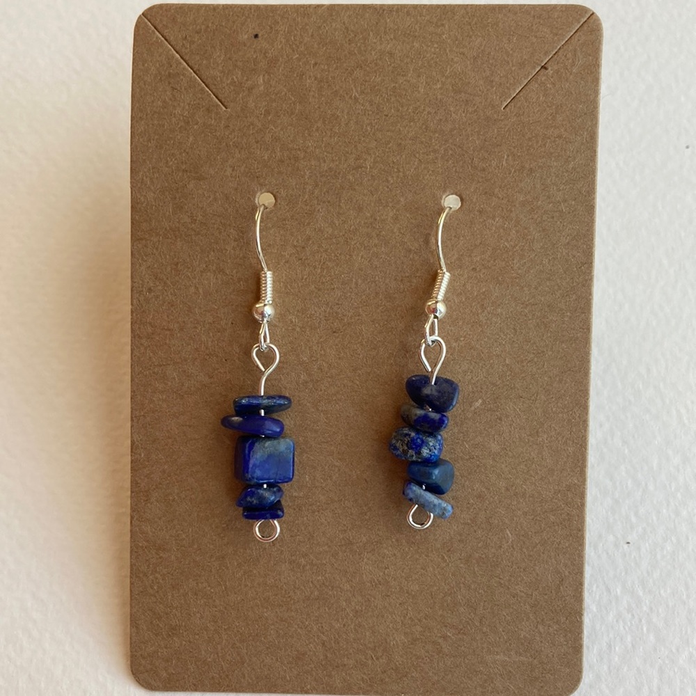 Handmade earrings, color silver, blue lapis lazuli.